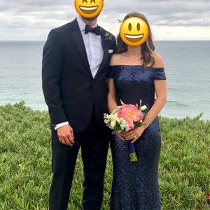 Theia Navy Sequin Gown Size 0